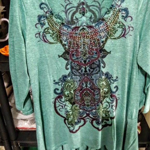 ENERGY WORLD WEAR*TEAL COLOR*WOMEN PXL*PULLOVER TUNIC TOP - Picture 7 of 7